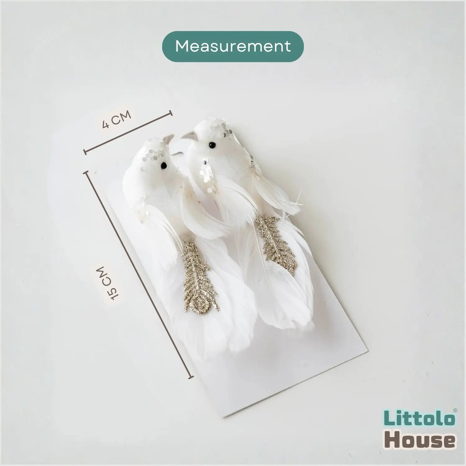 Glitter Feather Bird Clips D192 | Pack of 2 | White