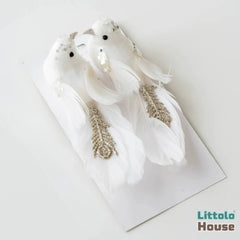 Glitter Feather Bird Clips D192 | Pack of 2 | White