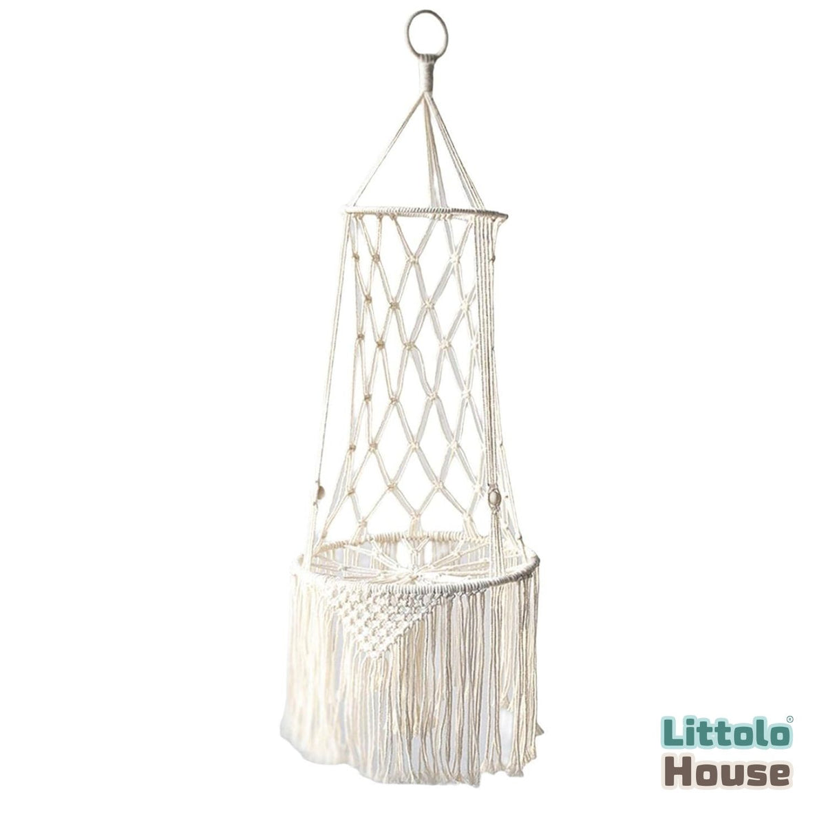 Boho Macrame Swing Hanging | Iron Art | Off White