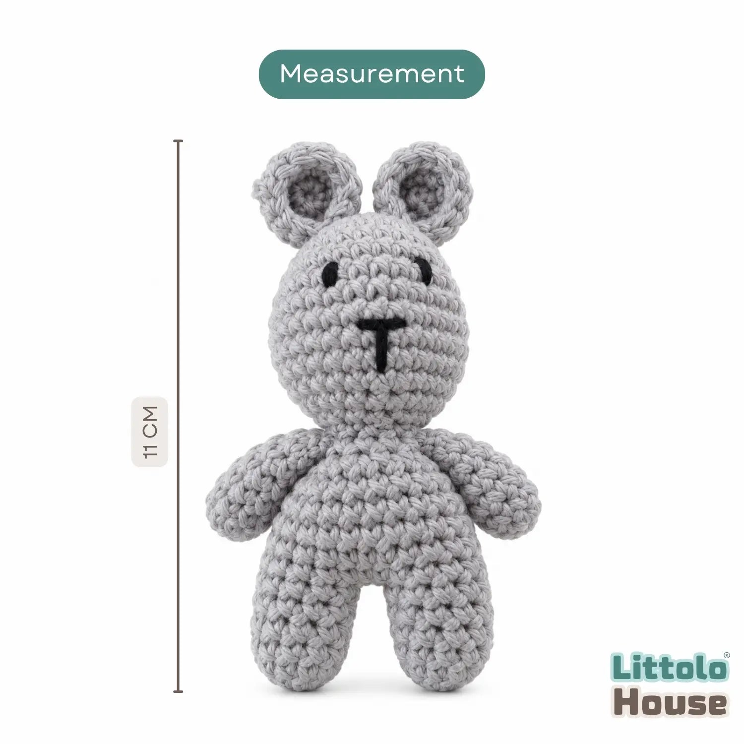 Misty Bear Crochet Teddy Toy Style 2 TY208 | Pack of 1 | Grey