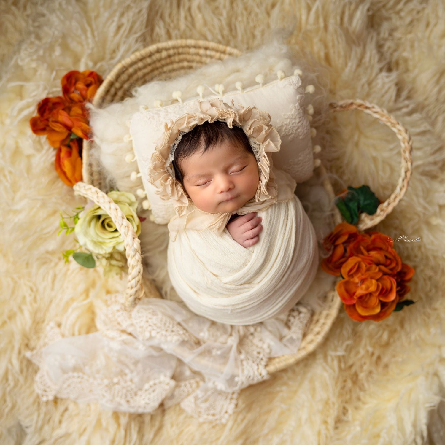 Handmade Straw Braid Baby Basket | Unique | Beige