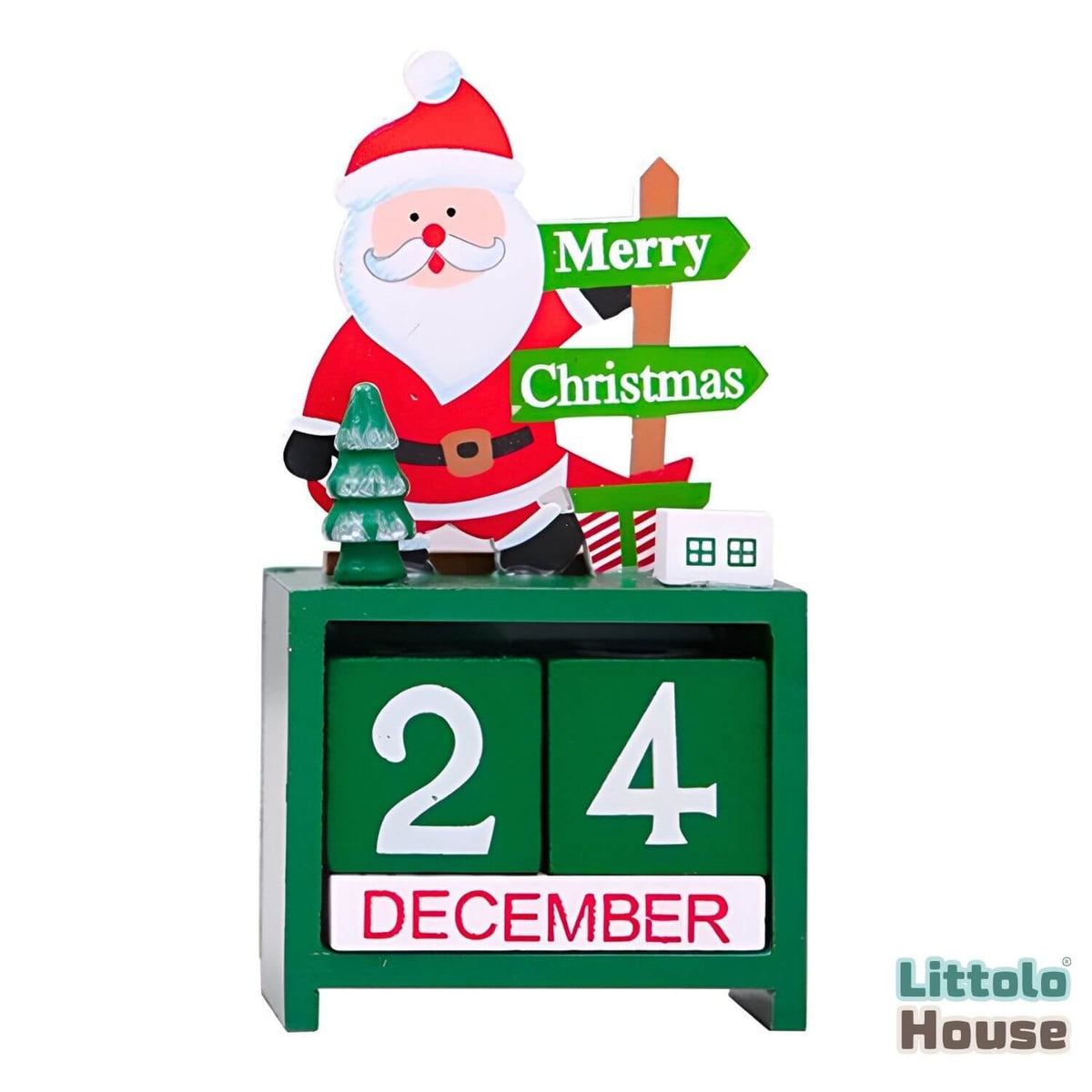 Santa Christmas Calendar Blocks | Wooden | Green