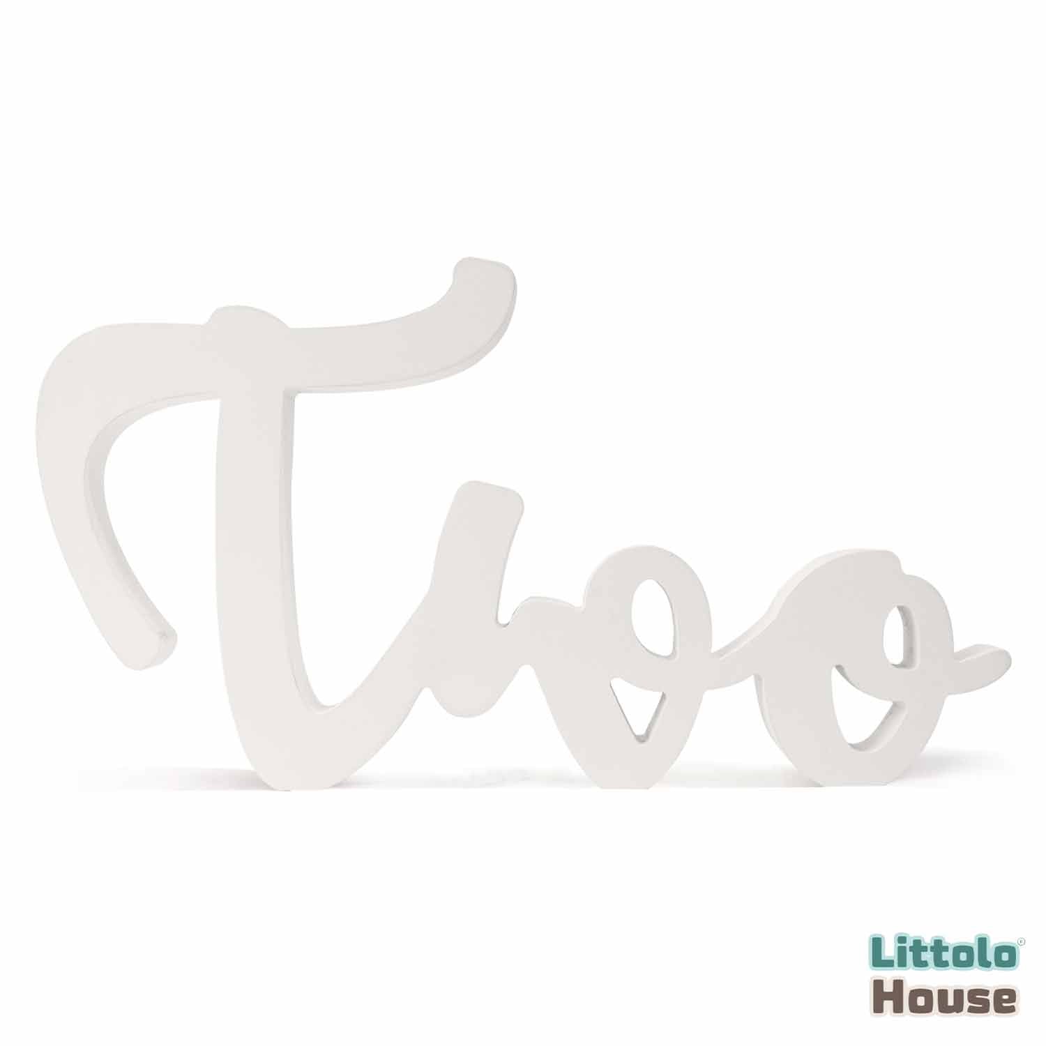 Cursive TWO Sign for Second Birthday | Wooden Decorative | White