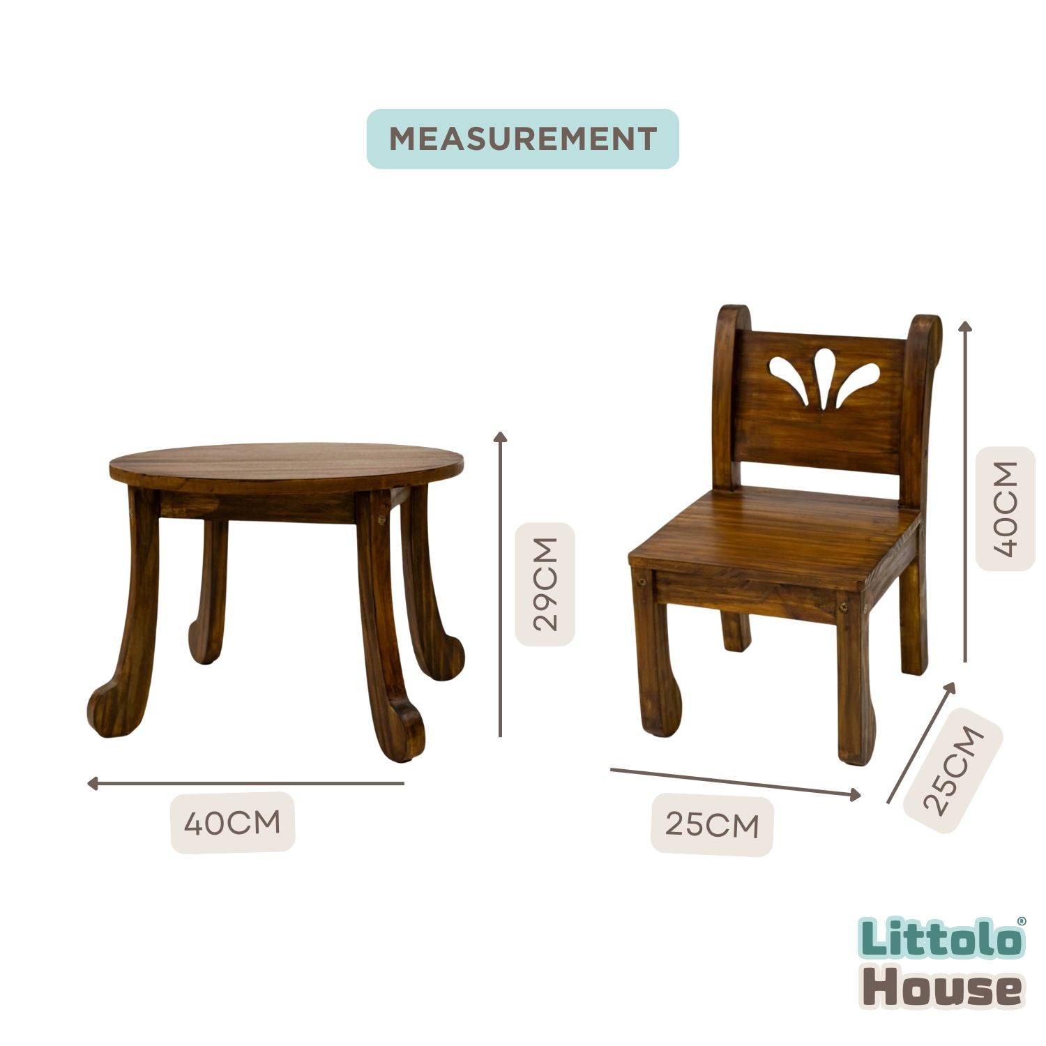 Toddler Chair and Table | Wooden Decorative | Brown