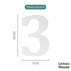 Numeric 3 for Third Birthday | Wooden Decorative | White