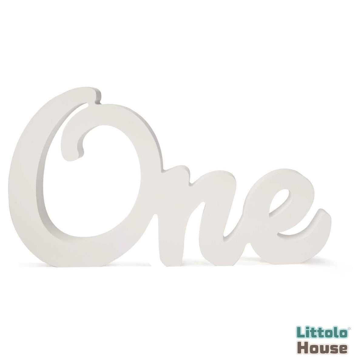 Cursive ONE Sign for First Birthday C2 | Wooden Decorative | White