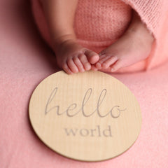 Hello World Milestone Card | Wooden Decorative | Natural Wood