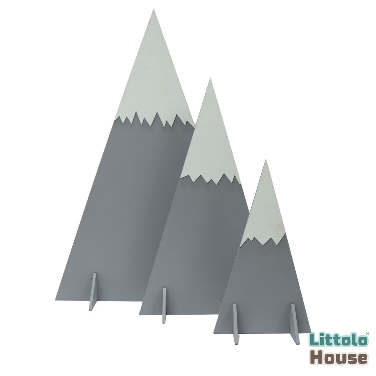 Mountain Cutouts Woodland Theme Set of 3 | Wooden Decorative | Grey