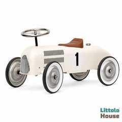 Vintage Metal Push Ride-On Racing Car | White (Only for Self Carry or Shipping Extra Rs 2000/-)