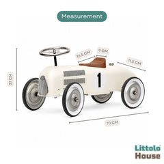 Vintage Metal Push Ride-On Racing Car | White (Only for Self Carry or Shipping Extra Rs 2000/-)