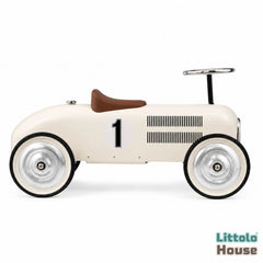 Vintage Metal Push Ride-On Racing Car | White (Only for Self Carry or Shipping Extra Rs 2000/-)