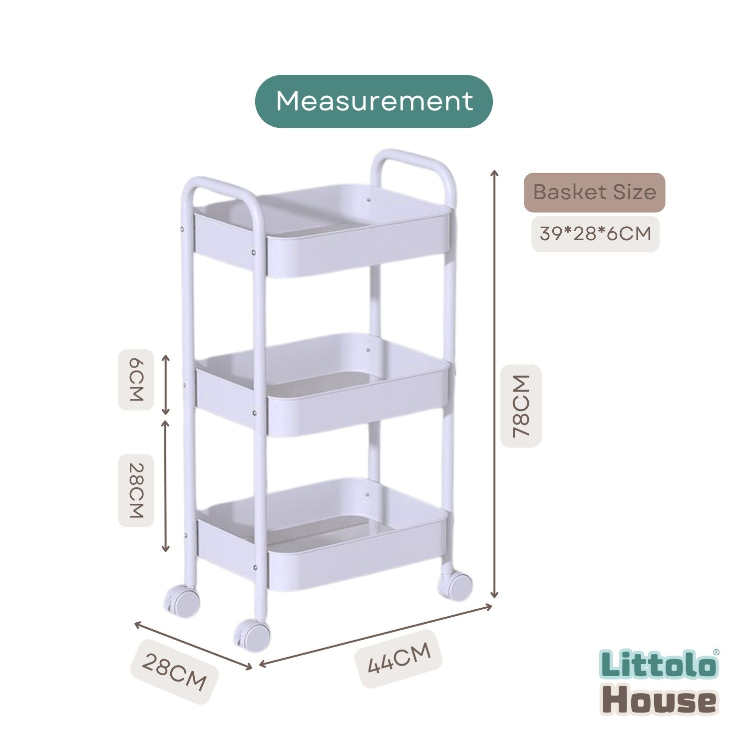 3 Tier Metal Rolling Cart Organizer with Wheels Rolling Cart Storage Shelves | Studio Setups | White