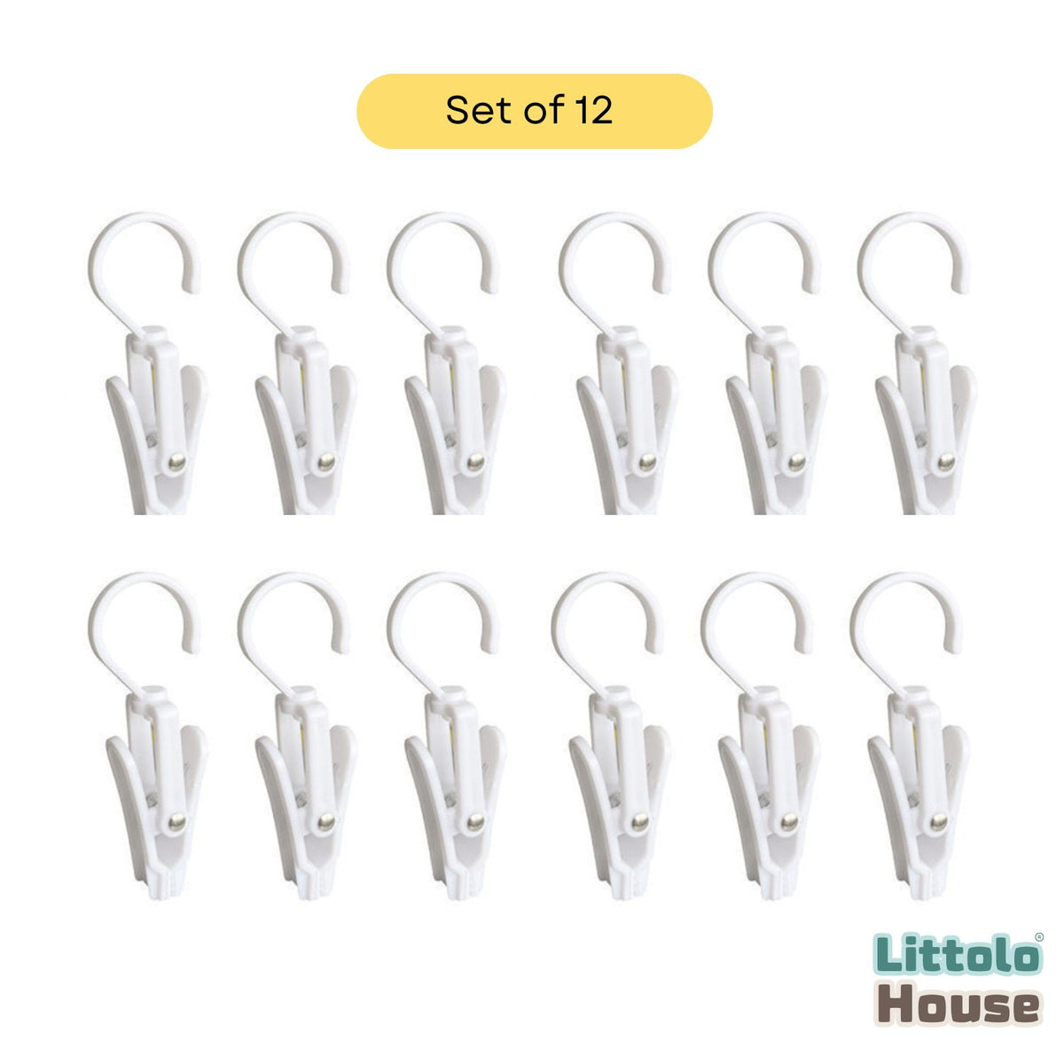 Multi-Functional Hanging Clip with Swivel Hooks Style 1 | Studio Setups | Set of 12 | White