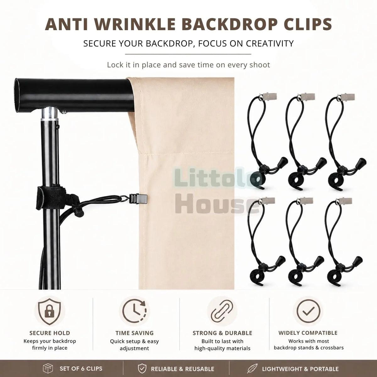 Adjustable Backdrop Tension Clips Set of 6 | Studio Setups | Black