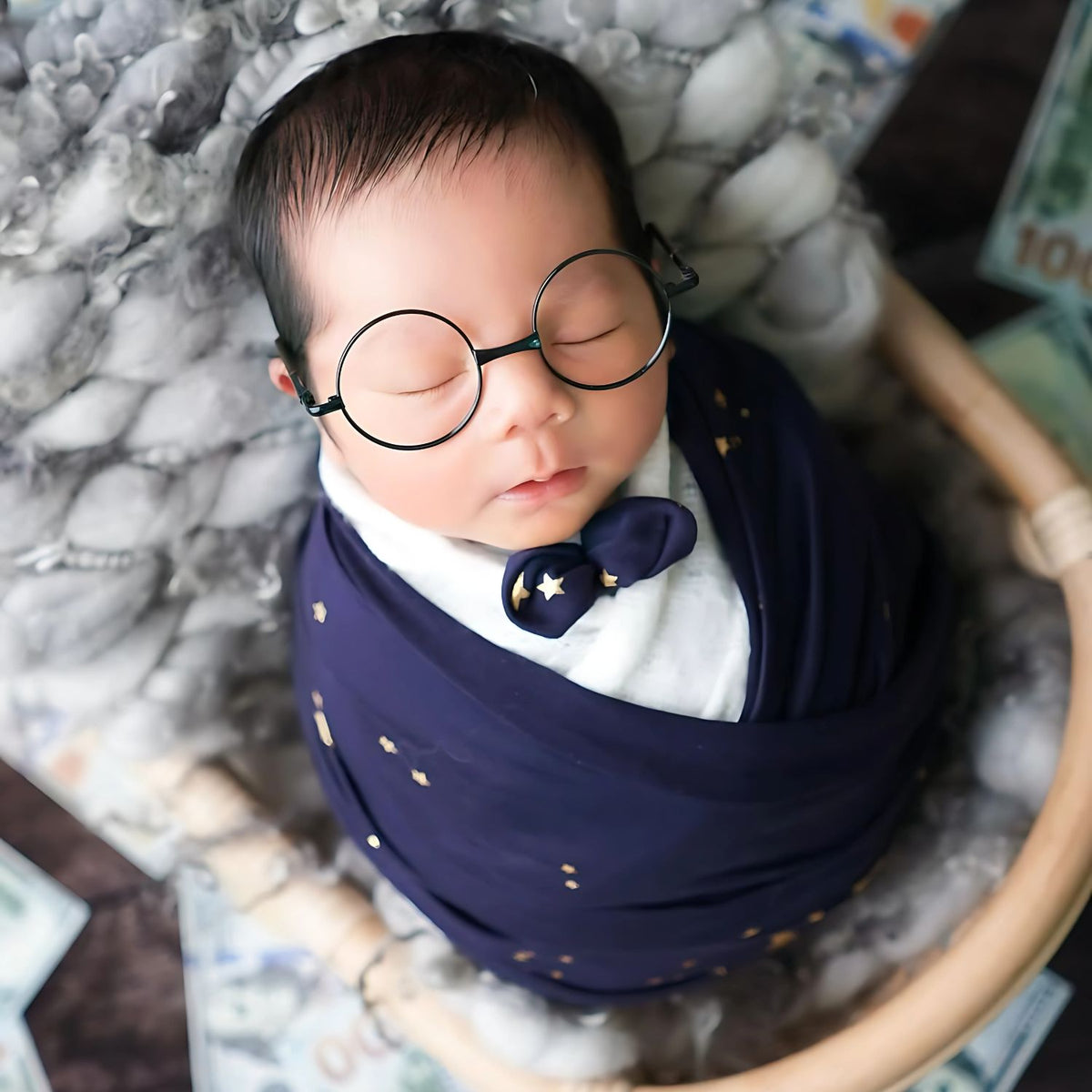 Baby Starry Jersey Velvet Wrap W034 | Navy Blue