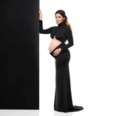 Turtle Neck Full Sleeves Maternity Gown M052 | Black