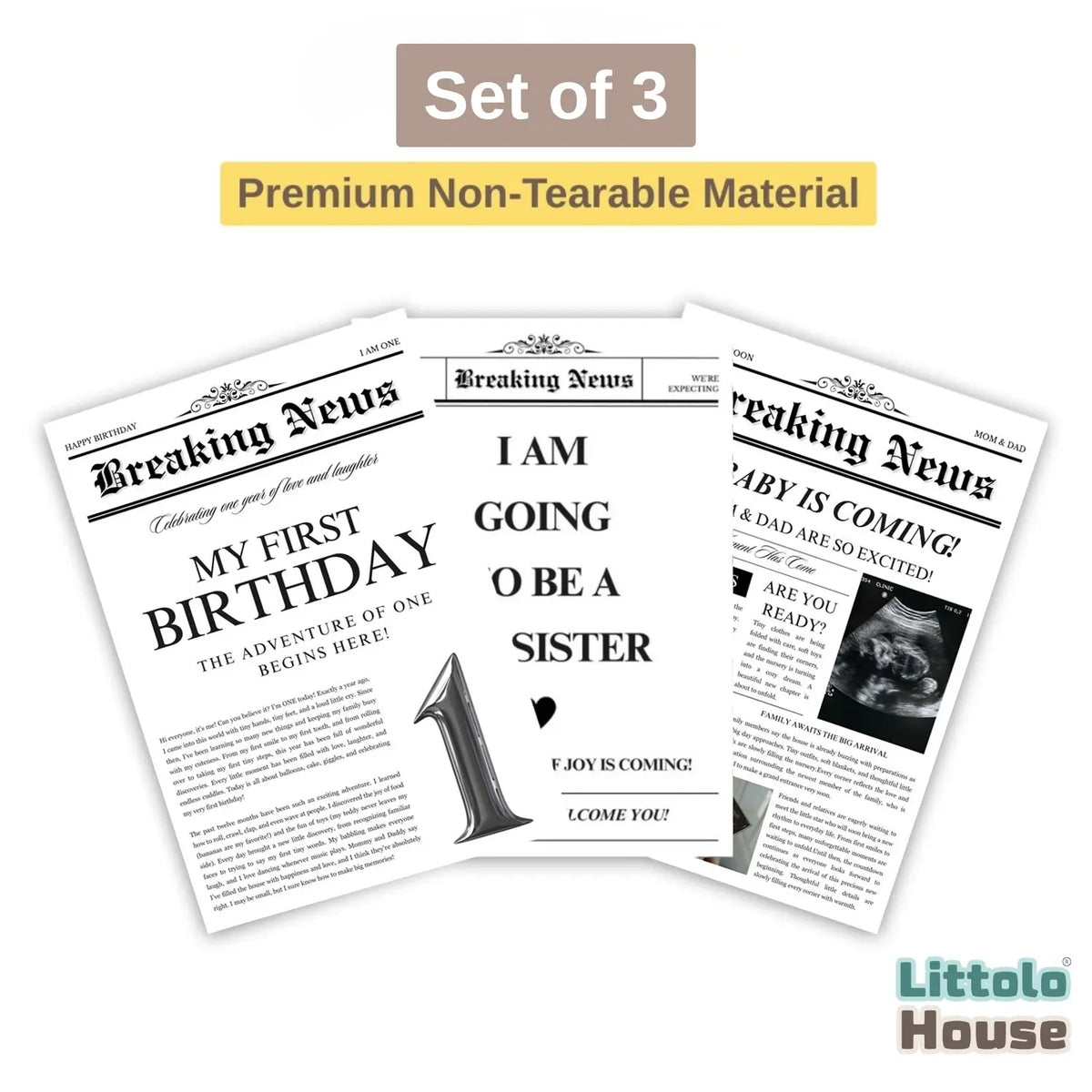 Non Tearable Dual-Side Birthday, Sibling & Maternity Magazine Combo D187 | Set of 3 | Black White