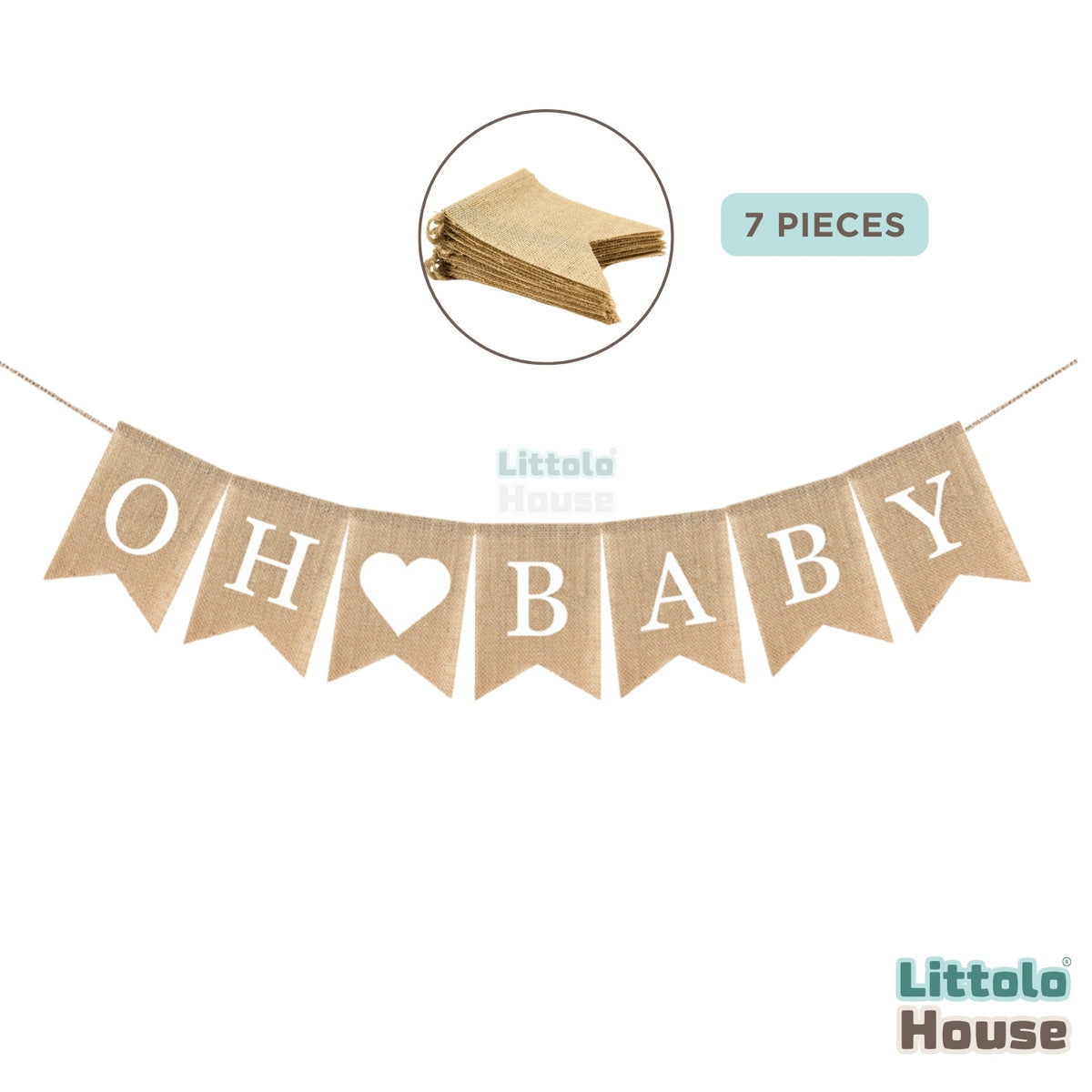 OH BABY Banner, Rustic Burlap Bunting Swallowtail Flags D085 Set of 1 | Khaki