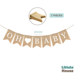 OH BABY Banner, Rustic Burlap Bunting Swallowtail Flags D085 Set of 1 | Khaki