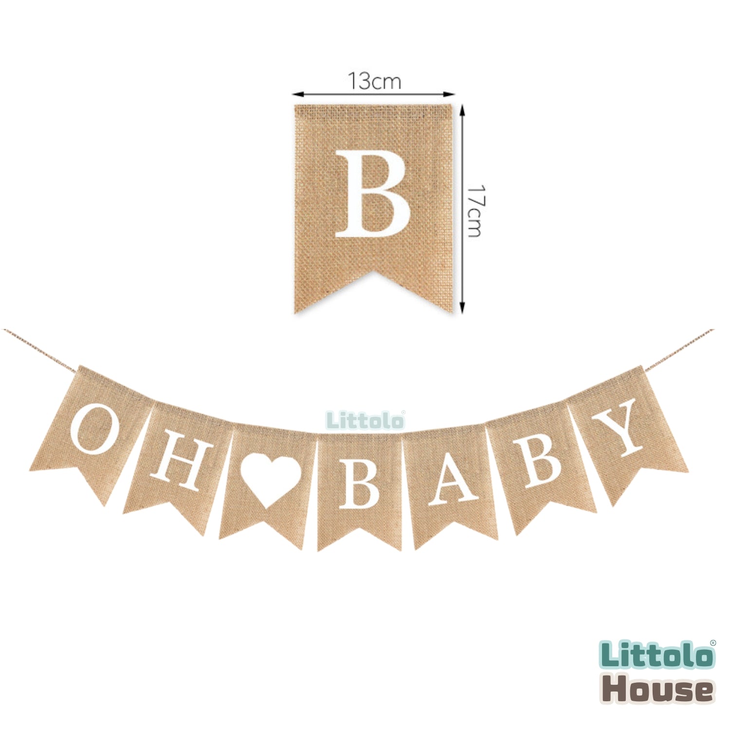 OH BABY Banner, Rustic Burlap Bunting Swallowtail Flags D085 Set of 1 | Khaki