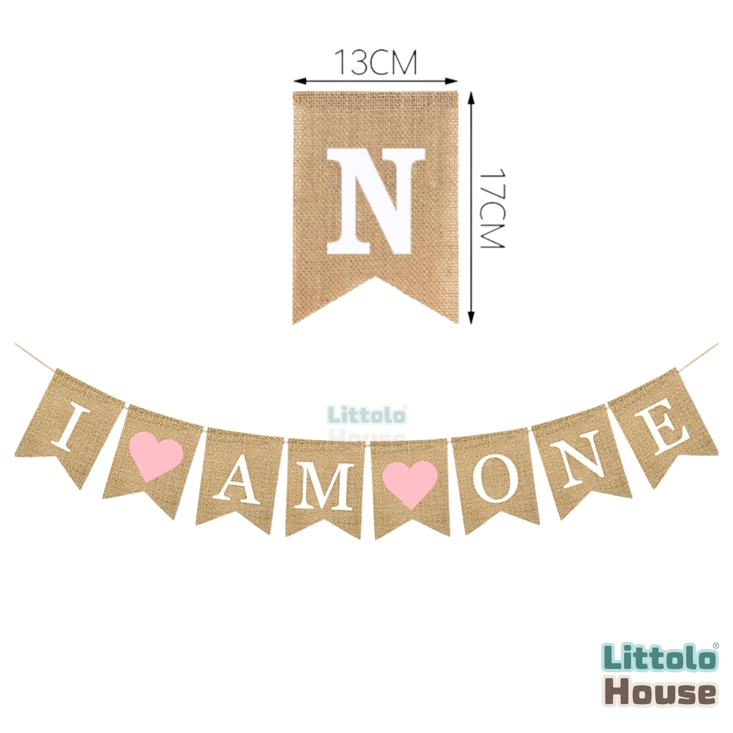 I AM ONE Banner, Rustic Burlap Bunting Swallowtail Flags D084 Set of 1 | Khaki