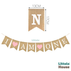 I AM ONE Banner, Rustic Burlap Bunting Swallowtail Flags D084 Set of 1 | Khaki