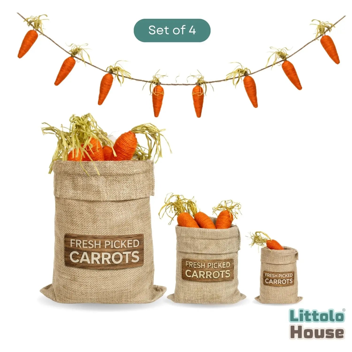 Easter Carrot Jute Bags & Carrot Banner D188 | Pack of 4 | Orange