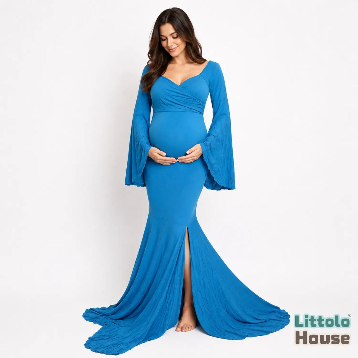 Long Bell Sleeves Gown M044 | M | Azure