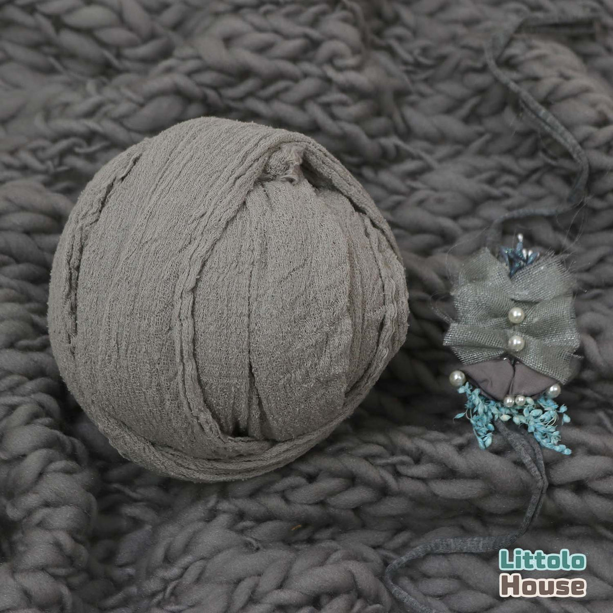 Hand Spun Wool knit thin Marino Layer with Cheese wrap and Headband set of 3 SR064 | NB | Grey