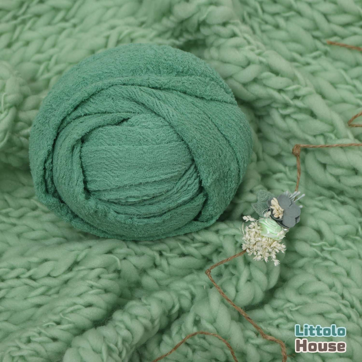 Hand Spun Wool knit thin Marino Layer with Cheese wrap and Headband set of 3 SR064 | NB | Sea Foam