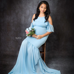 Mermaid Chiffon M009 Maternity Gown | L | Sky Blue