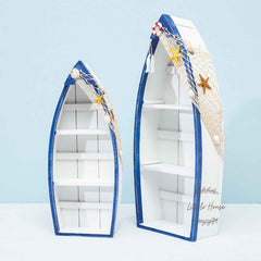 Mediterranean Style Rustic Ship Sailing Boat Set of 2 D025 | Decorative Add-ons | White Blue