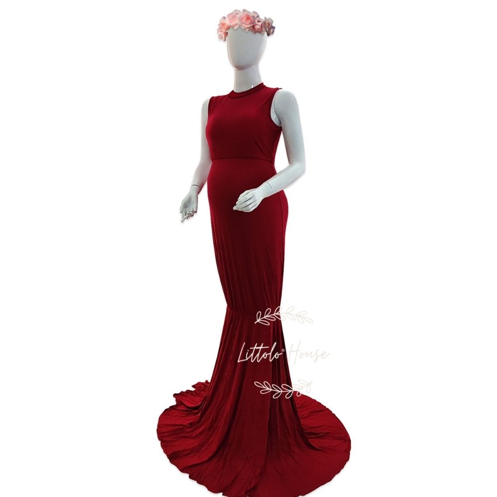 Mermaid Sleeveless Maxi Dress M028 Maternity Gown | M | Cherry