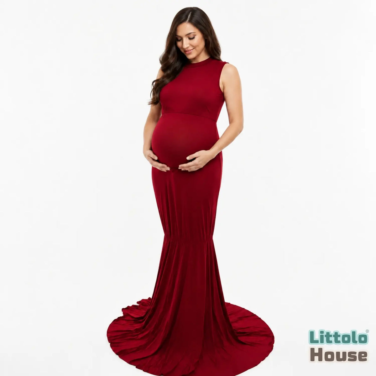 Mermaid Sleeveless Maxi Dress M028 Maternity Gown | M | Cherry