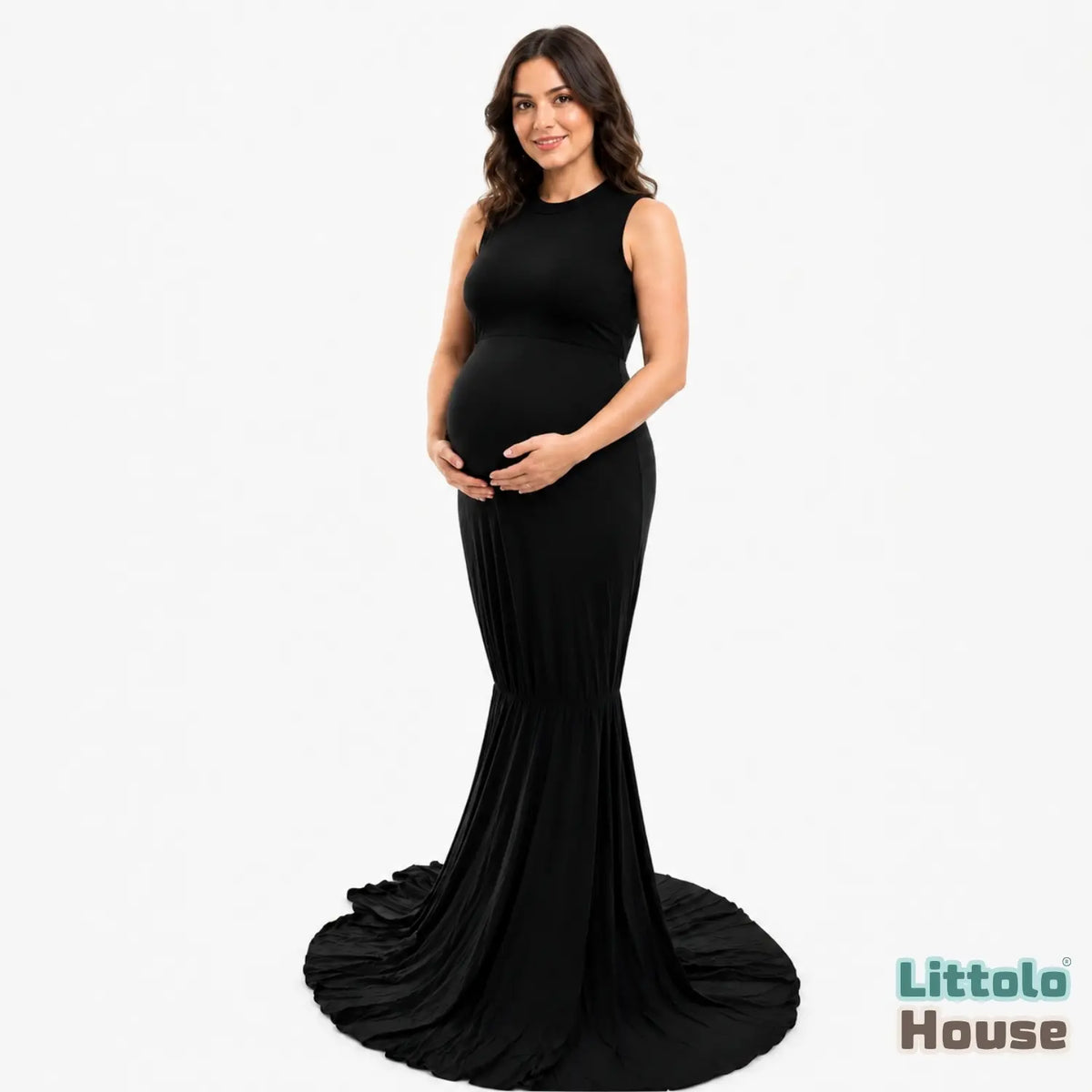 Mermaid Sleeveless Maxi Dress M028 Maternity Gown | L | Black