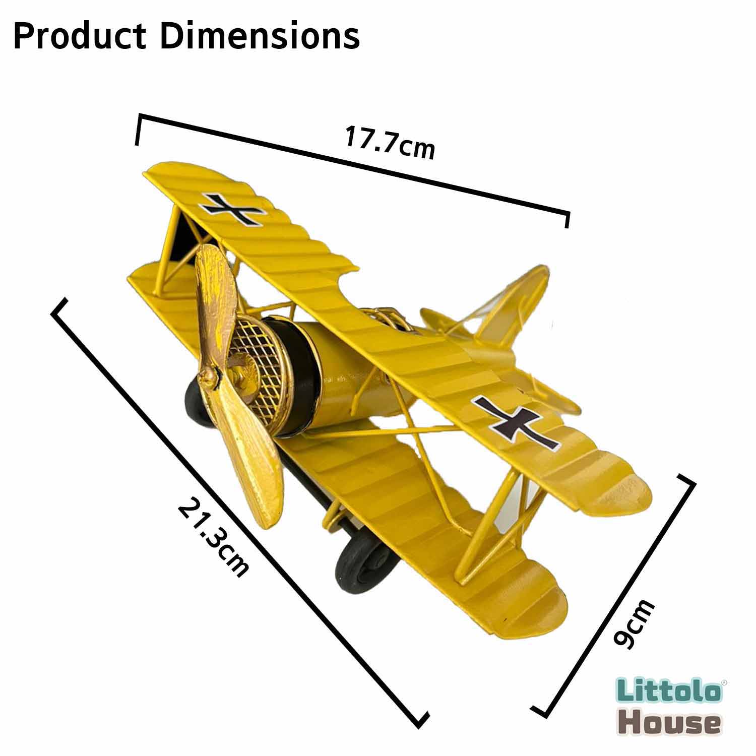 Metal Biplane Photo Prop | Decorative Add-ons | Yellow