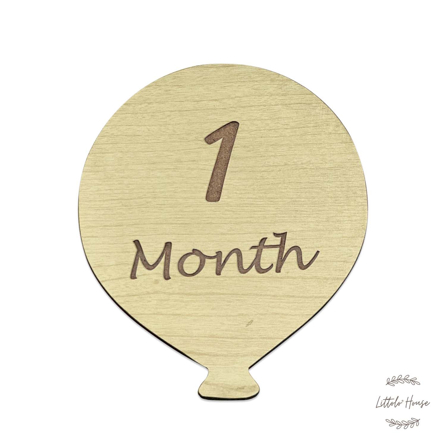 Milestone Cards Balloon Style Set of 12 | Wooden Decorative | Natural Wood