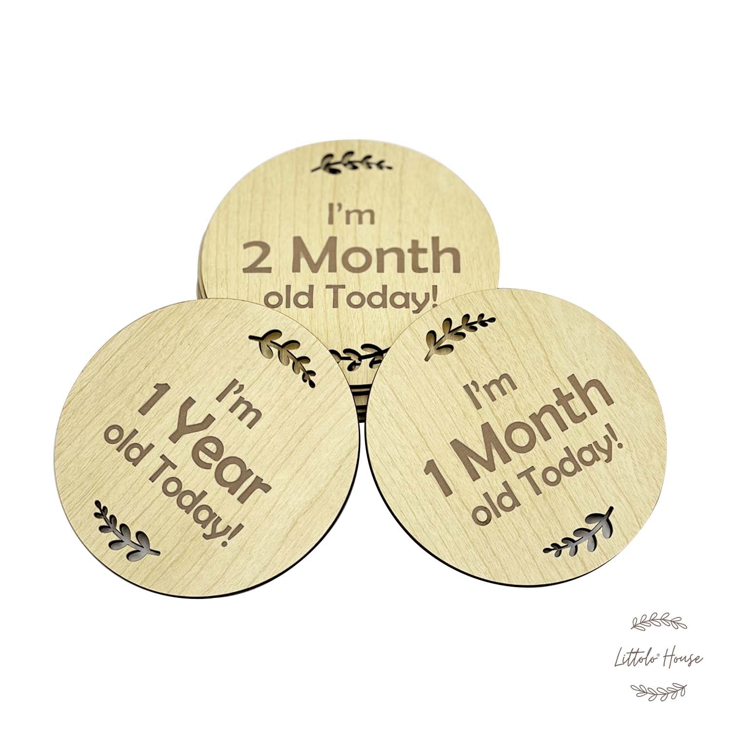 Milestone Cards Set of 12 | Wooden Decorative | Natural Wood