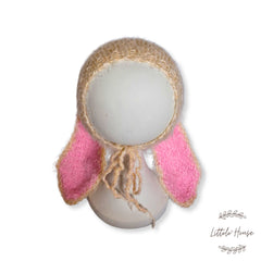 Mohair Wool knitted Bunny Ears Bonnet B032 | 3M | Beige