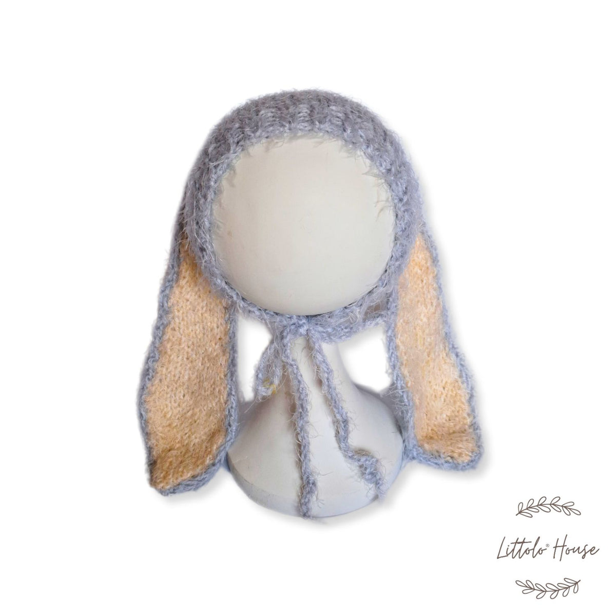 Mohair Wool knitted Bunny Ears Bonnet B032 | 3M | Grey