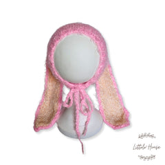 Mohair Wool knitted Bunny Ears Bonnet B032 | 3M | Pink