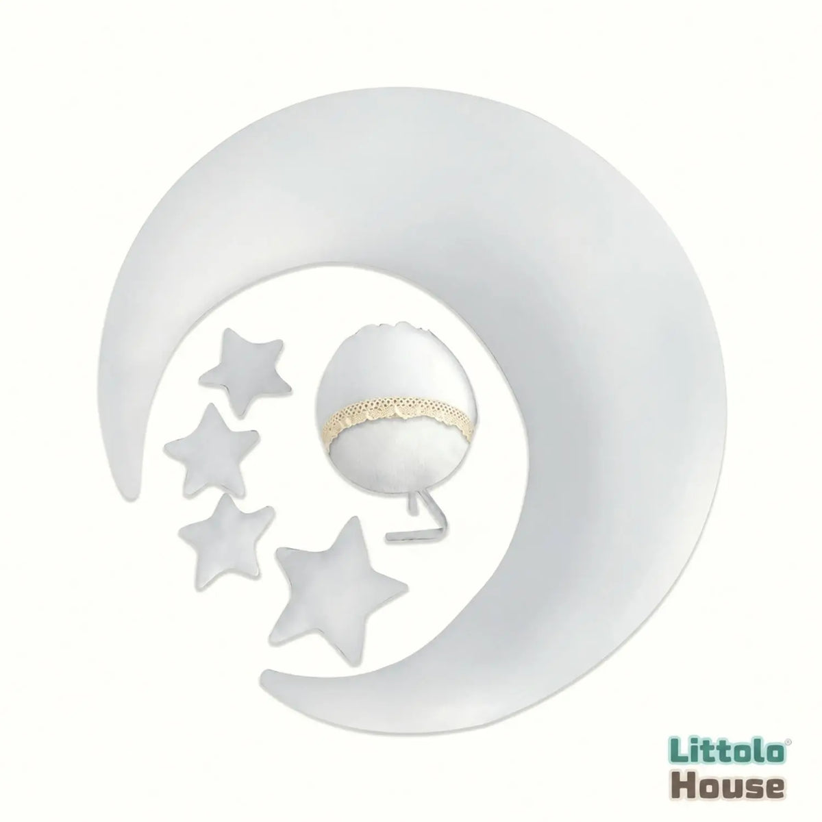 Moon with Stars and Bonnet Set of 3 | Posing Aids | White