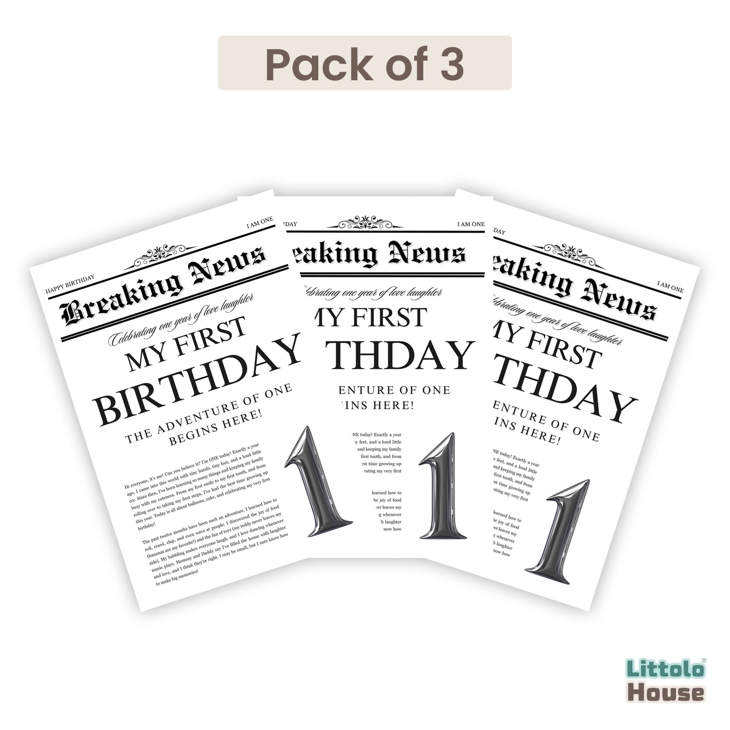 Dual Side Birthday Magazine- 1st & 2nd Birthday D159 | Pack of 3 | Black White