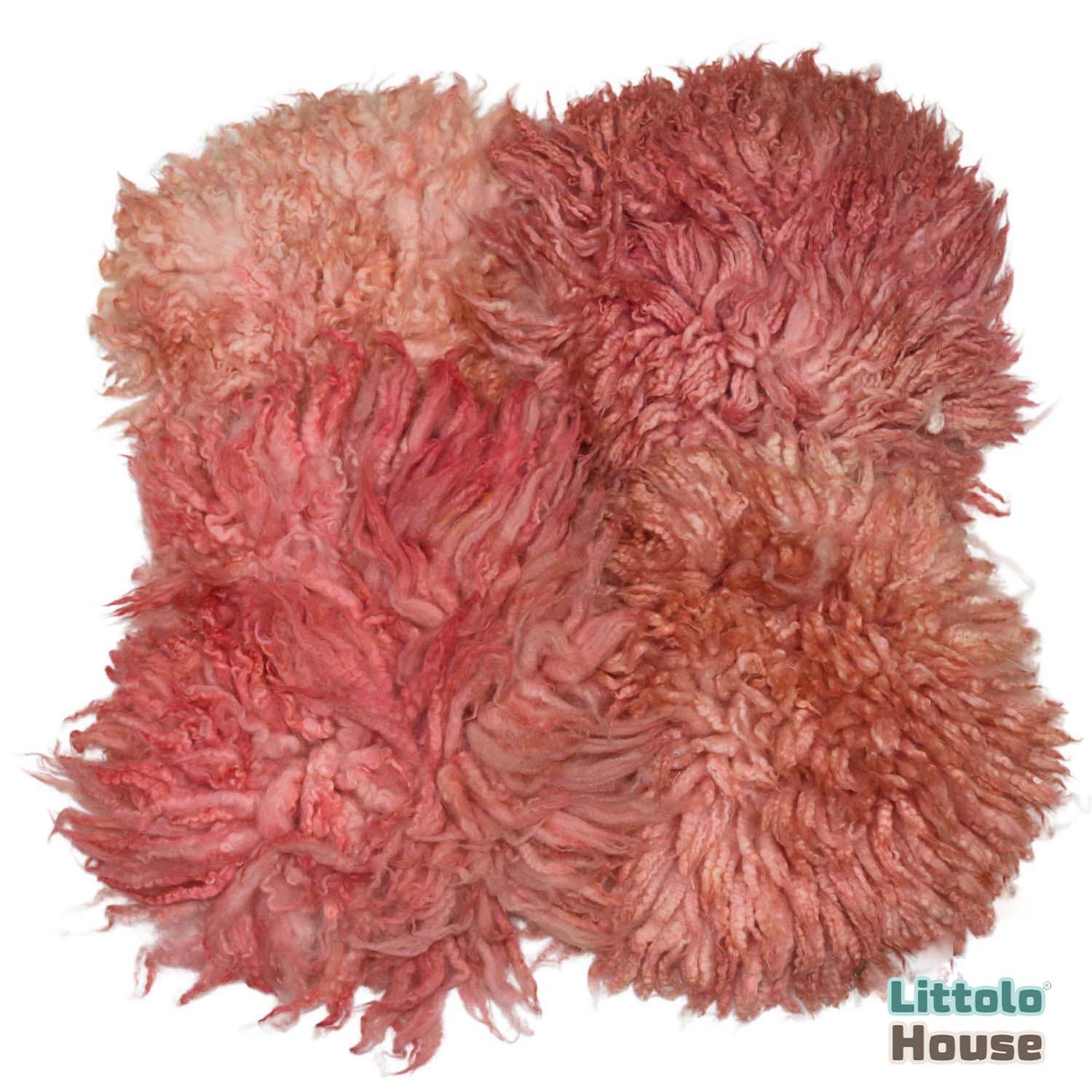 Natural Wool Fleece Dual Shade Curly Fur | 35 CMS | Pink Peach Shades