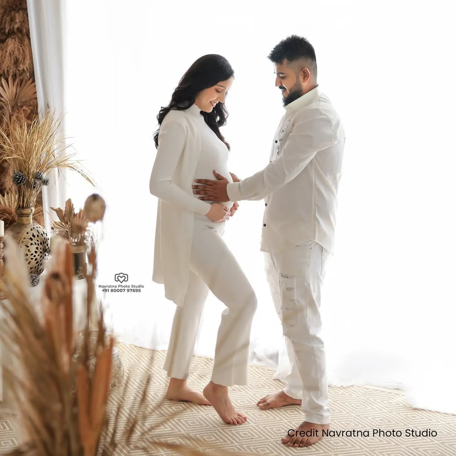 Maternity Crop Top and Pant with Long Shrug M035 | L | Milky White