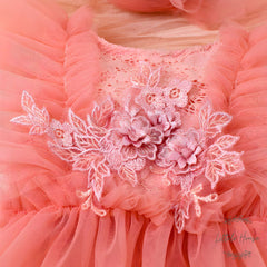 Baby Girl Net Frill Frock with Bonnet O132 | NB | Pink Peach