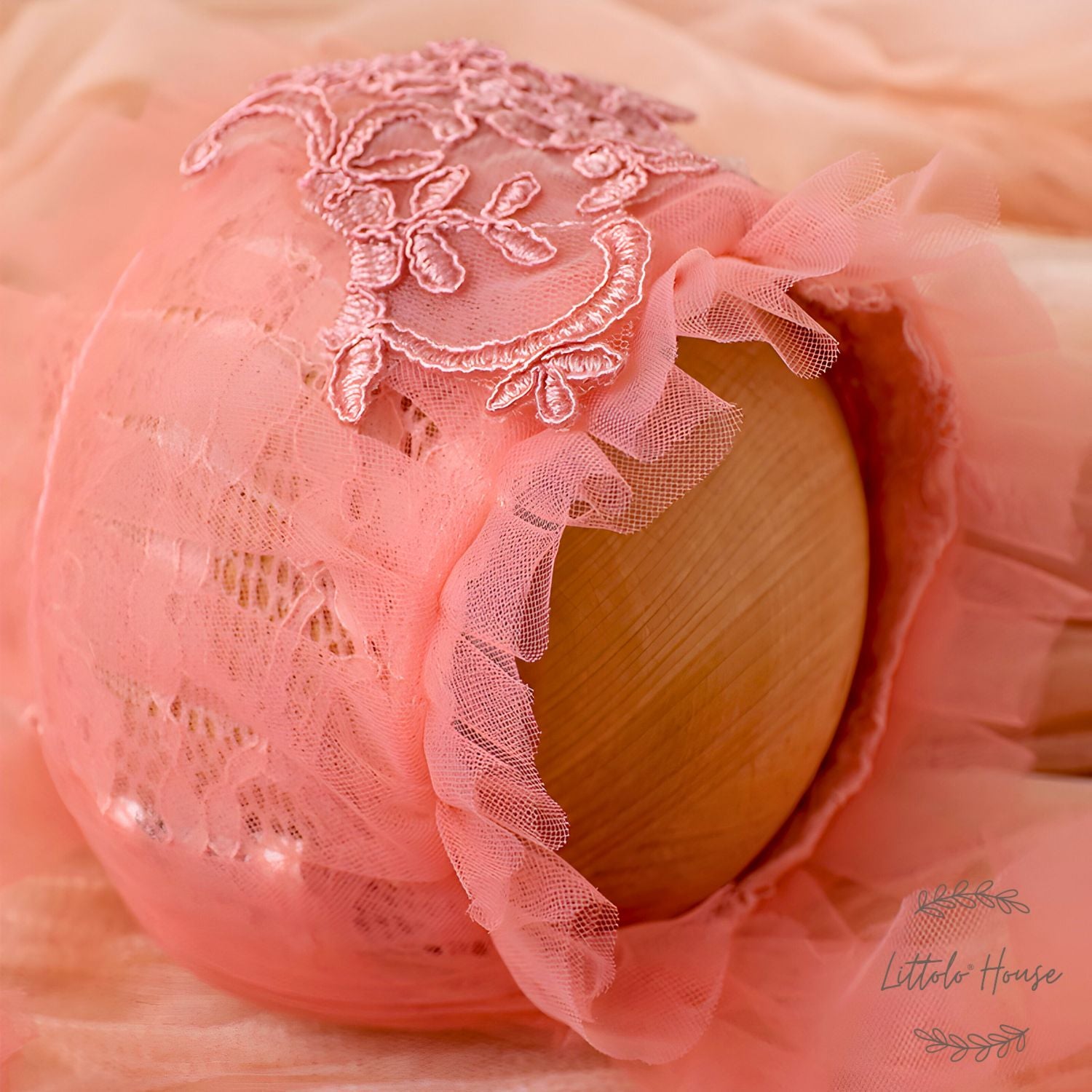 Baby Girl Net Frill Frock with Bonnet O132 | NB | Pink Peach