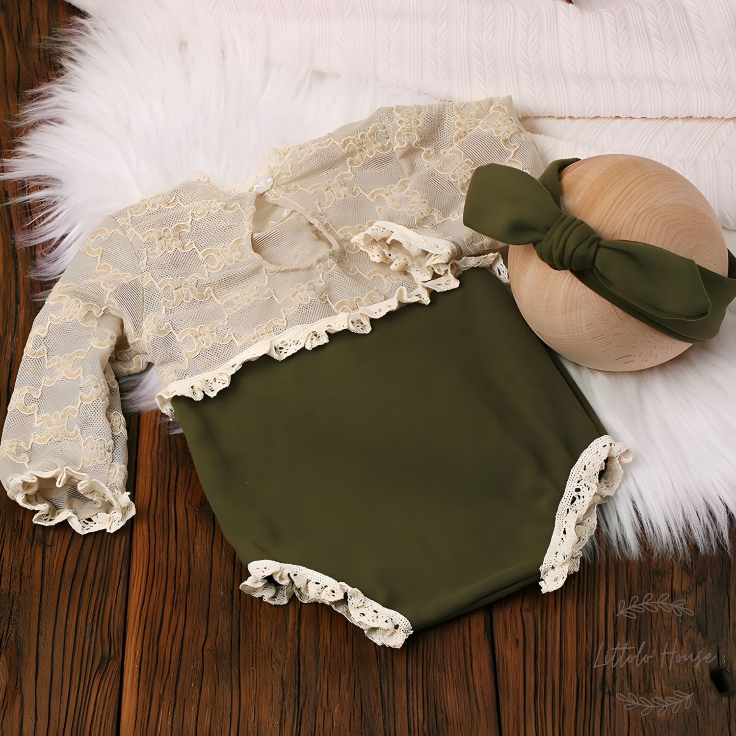 Baby Girl Stylish Dual Shade Romper with Hairband O128 | NB | Olive Green