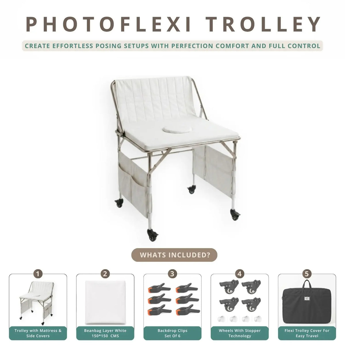 Newborn PhotoFlexi Trolley | Posing Aids | White (Advance Booking)