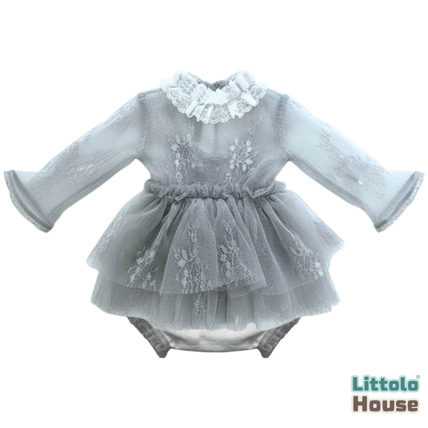 Baby Girl Net Ruffle Mesh Lace 2-Piece Set O239 | 2M | Grey